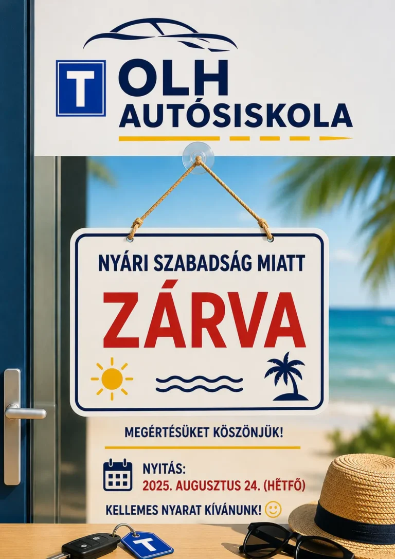 Augusztus 17-től 22-ig Autósiskolánk zárva tart